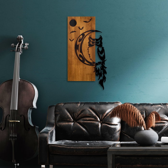 Wallity Owl Escultura de pared de madera y metal en nogal y negro Wallity Owl Escultura de pared de madera y metal en nogal y negro